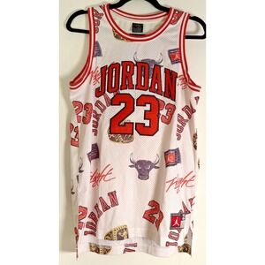 Jordan AJ 23 AOP Jersey Boys XL Red White Mesh Basketball Tank EUC